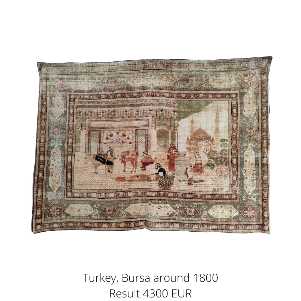 Carpet made of full silk from Bursa, Turkey, with a rare fine knotting of about 1 million knots. 
A highlight from the category of carpets.