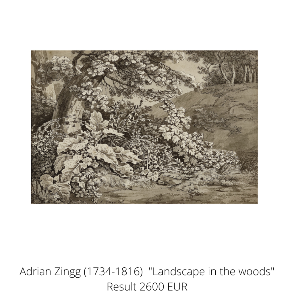 The Swiss painter, draftsman and engraver Adrian Zingg created the "Landscape with Forest Glade" with watercolor ink on vergé paper.
A highlight from the category paintings.