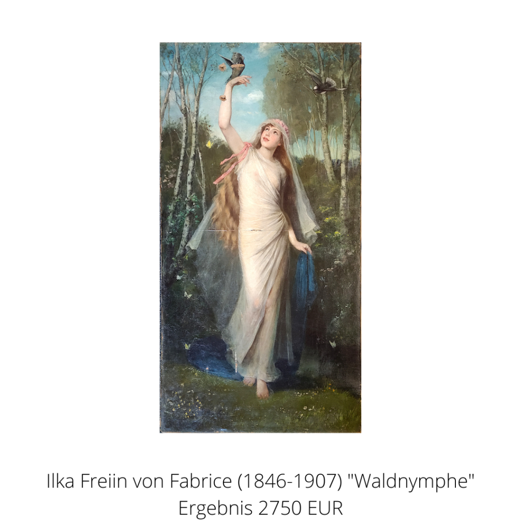 Die Künstlerin Ilka Freiin von Fabrice signierte die 1886 geschaffene  "Waldnymphe" unter ihrem Pseudonym Carl Freibach.
Ein Highlight aus der Rubrik Gemälde.