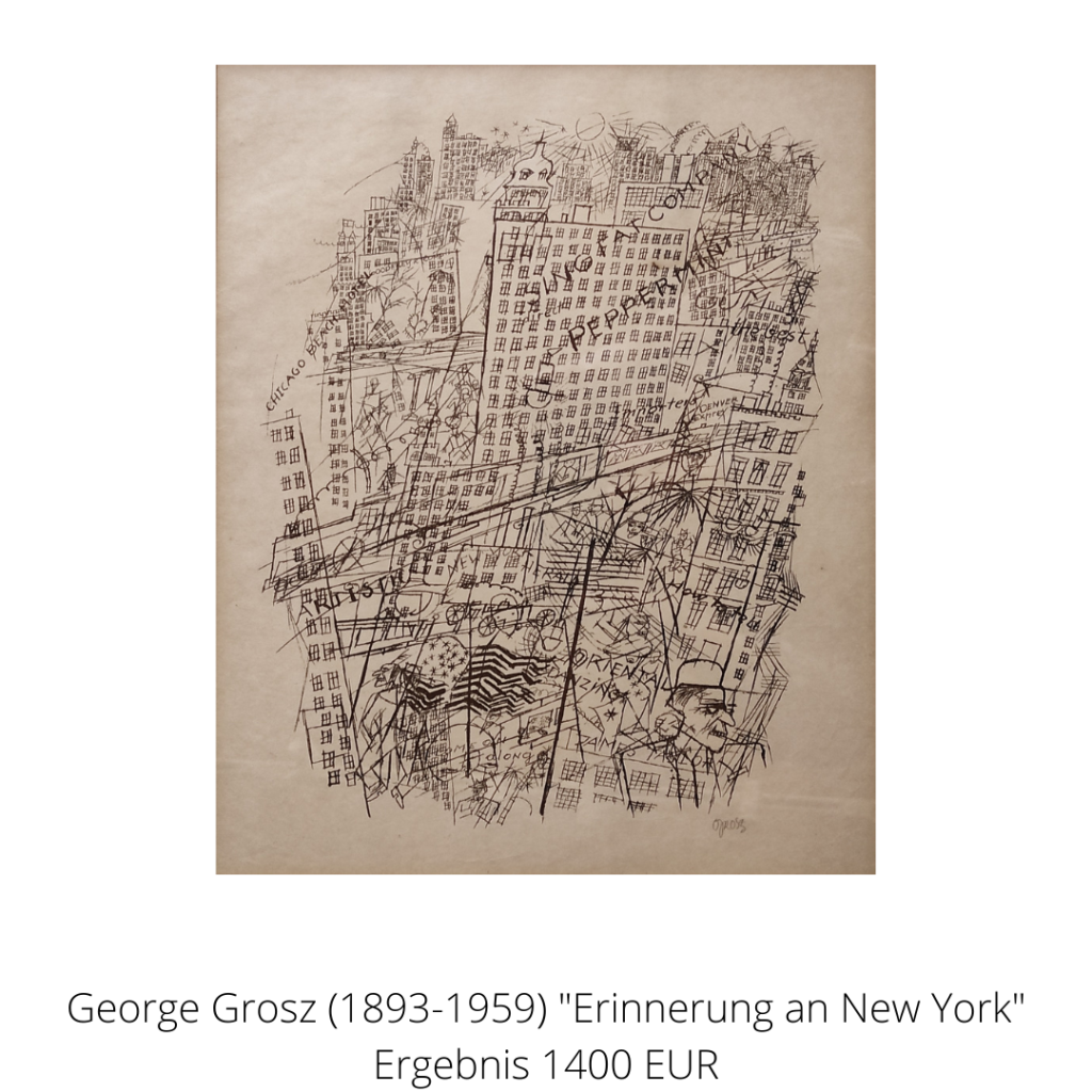 Photolithographie "Erinnerung an New York" des Künstlers George  Grosz (1893 Berlin - 1959 West-Berlin).
Ein Highlight aus der Rubrik Grafik.