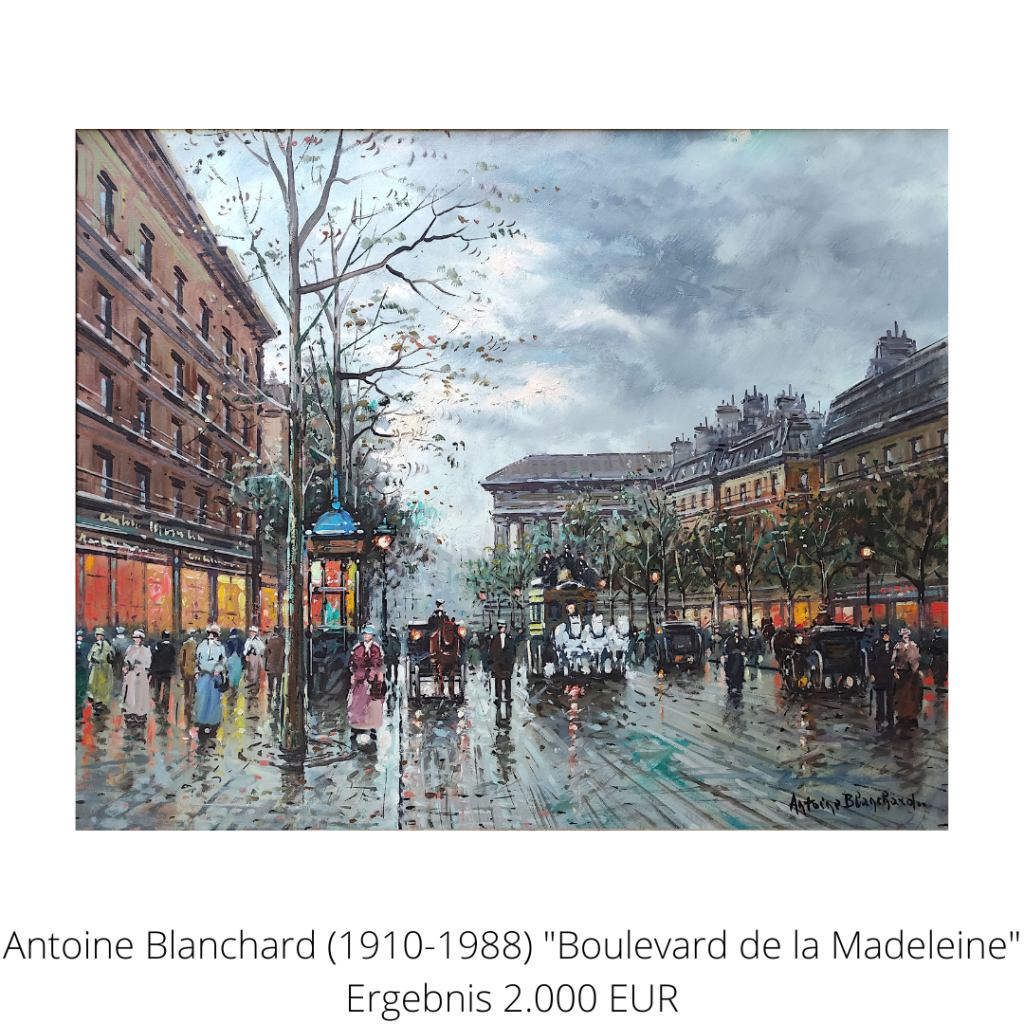 Das Werk "Boulevard de la Madeleine" wurde vom französischen Maler Antoine Blanchard (1910-1988) geschaffen. Es zeigt eine Straßenansicht aus dem Paris des Fin de Siècle. Öl auf Leinwand.
Ein Highlight aus der Rubrik Gemälde.