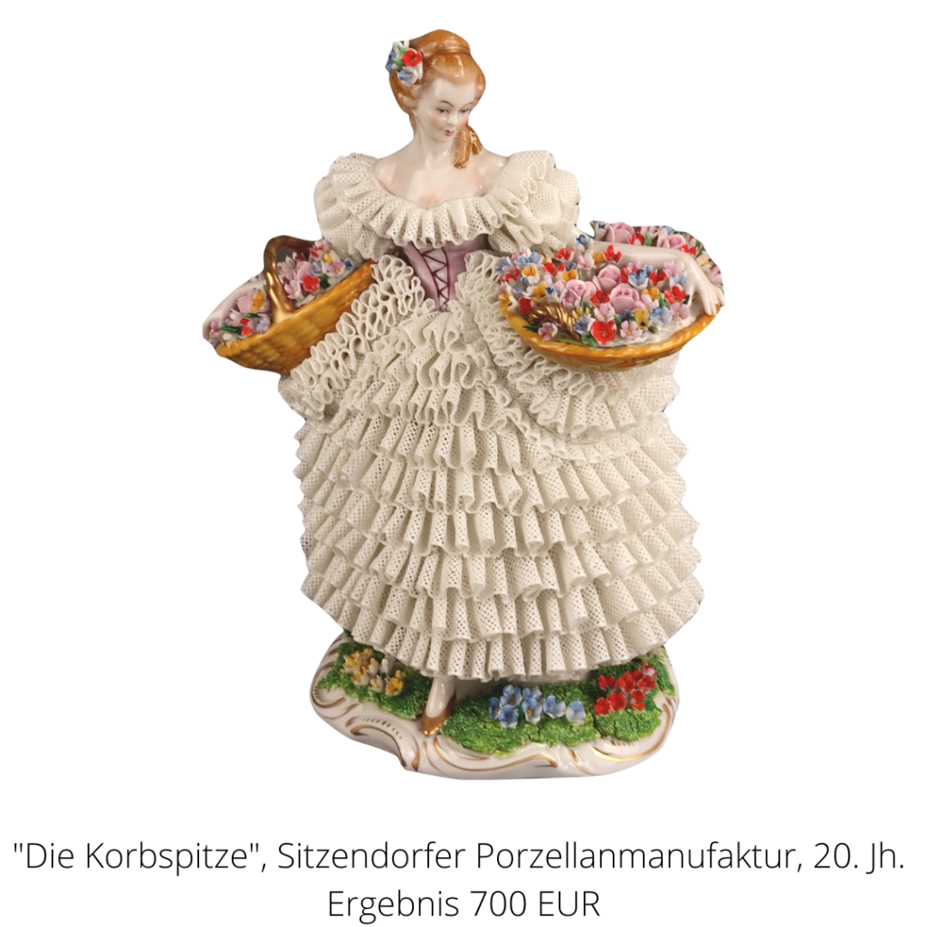 Porzellanfigur "Die Korbspitze" der Sitzendorfer Porzellanmanufaktur, aufwendig hergestellt mit sogenannter Tüllspitze