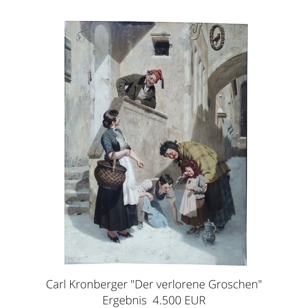 Gemälde mit dem Titel "Der verlorene Groschen" von Carl Kronberger