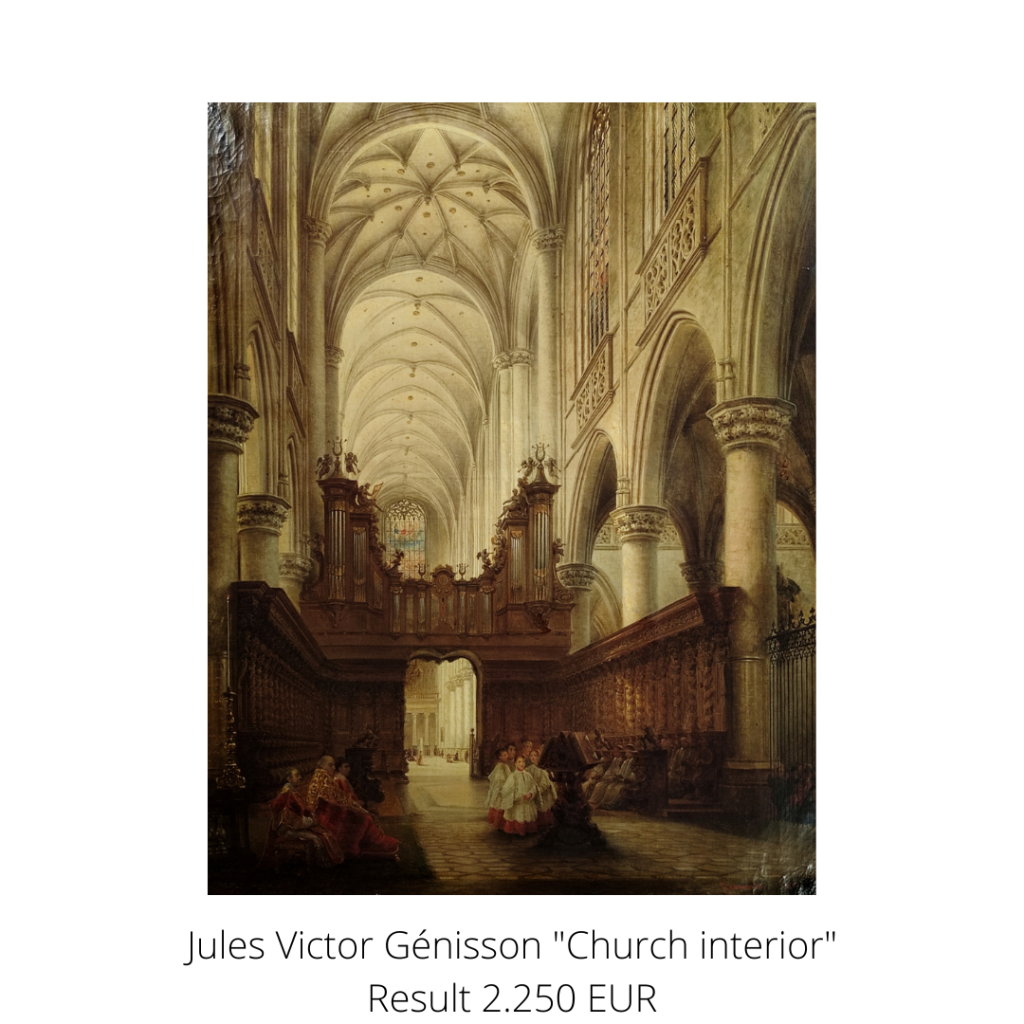 Painting of a Church interior of Sint-Jacobskerk Antwerpen by Jules Vitor Génisson