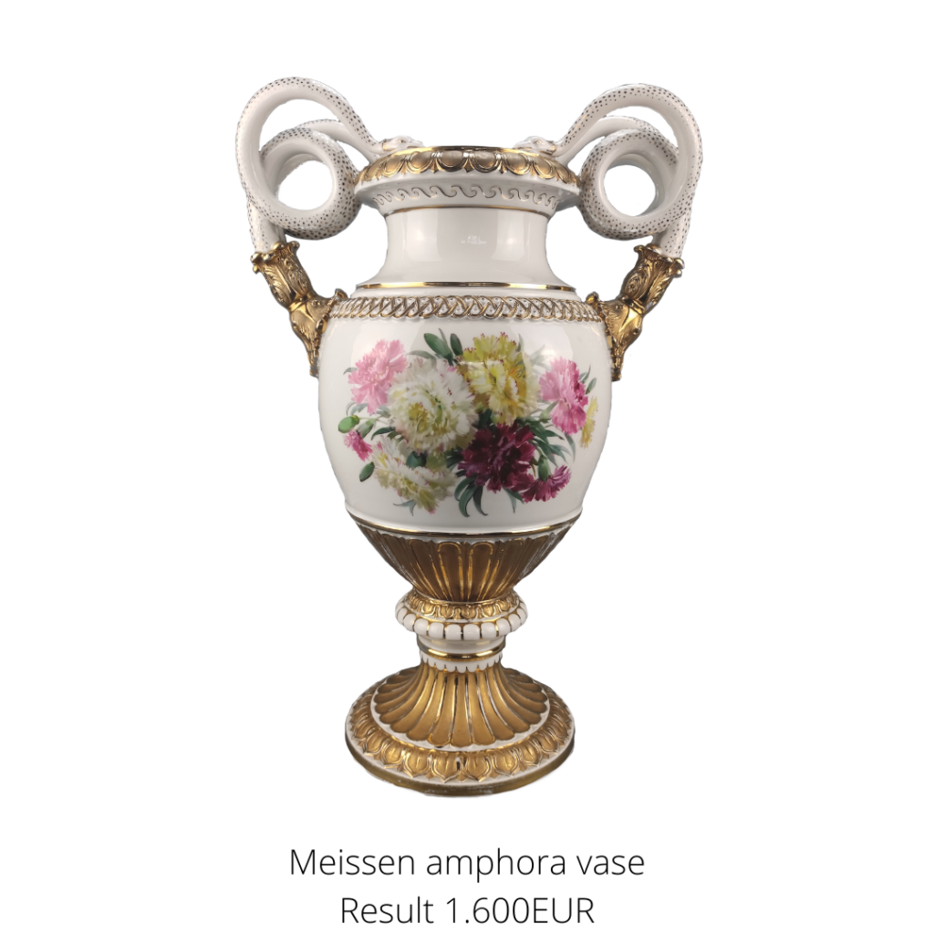 Amphora vase by Meissen with twisted snake handles